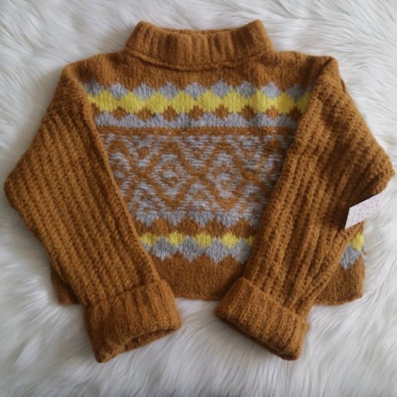 NWT Free People Alpine Brown Knit Sweater Size Medium - Picture 5 of 9